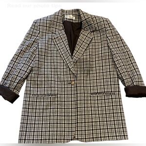 Vintage Wool Blend Plaid Oversized Blazer Size 12